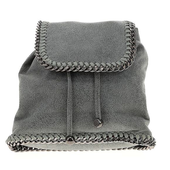 Stella McCartney Falabella Grained Gray Vegan Leather Backpack Chain Straps EUC